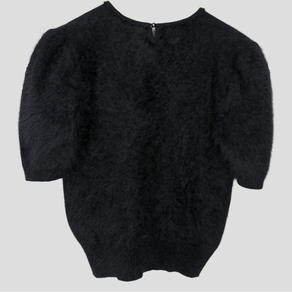 Alison H. Angora Blend Sweater Top Floral Appliqué L Black Cloud Knit Gothcore - Picture 4 of 10